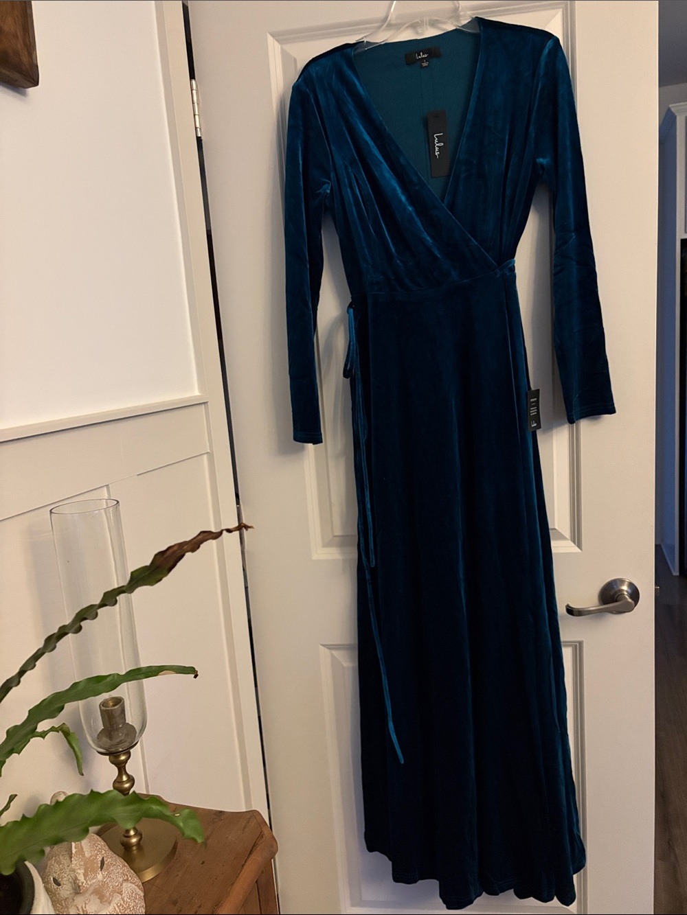Lulu's Deep Teal Velvet Wrap Maxi Dress